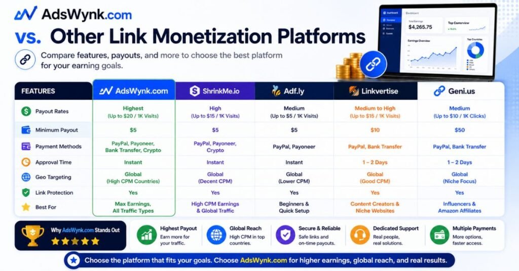 AdsWynk.com Review 2026: Is It Legit, Safe, or Worth Using? 5 AdsWynk.com vs. Other Link Monetization Platforms