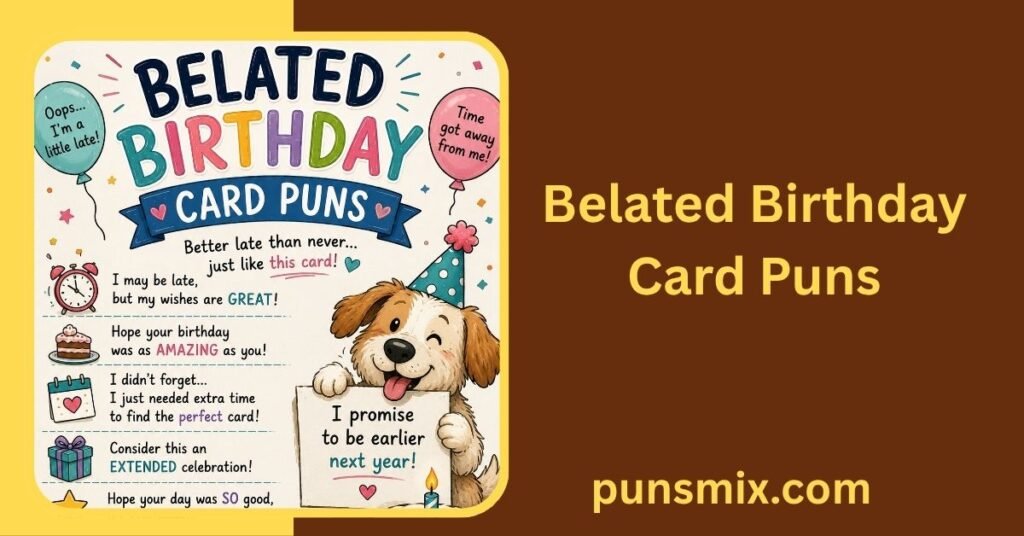 530+ Birthday Card Puns for Funny, Cute & Memorable Greetings 12 Belated Birthday Card Puns
