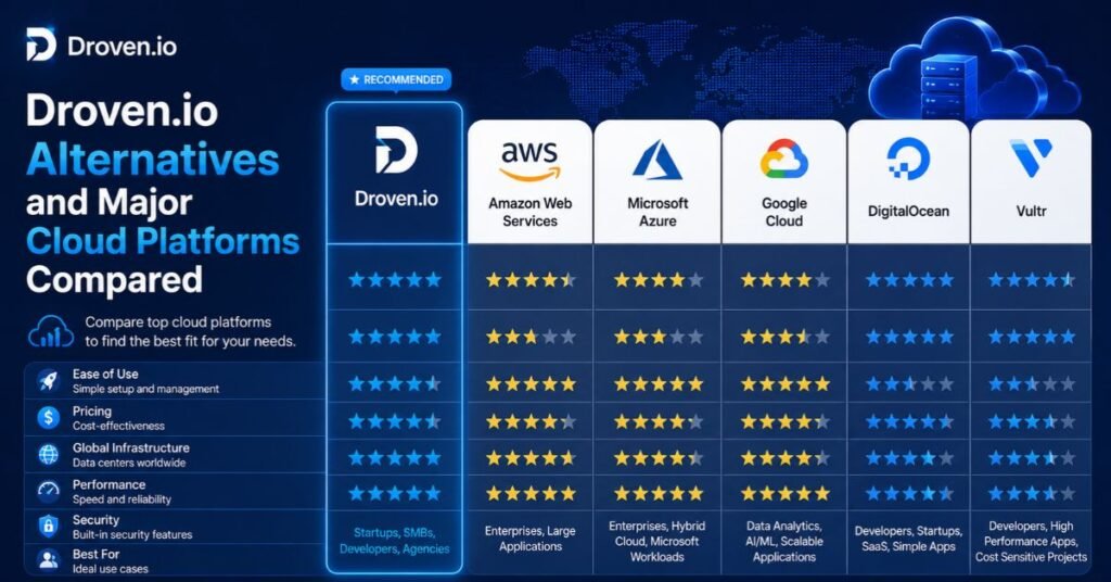 Droven.io Cloud Computing Guide 2026: Features, Benefits, Setup & Alternatives 4 Droven.io Alternatives and Major Cloud Platforms Compared
