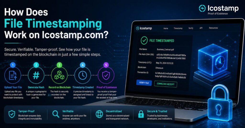 Icostamp.com Review: Blockchain Timestamping, Coin Sale Reviews, and Business Resources 2 How Does File Timestamping Work on Icostamp.com?